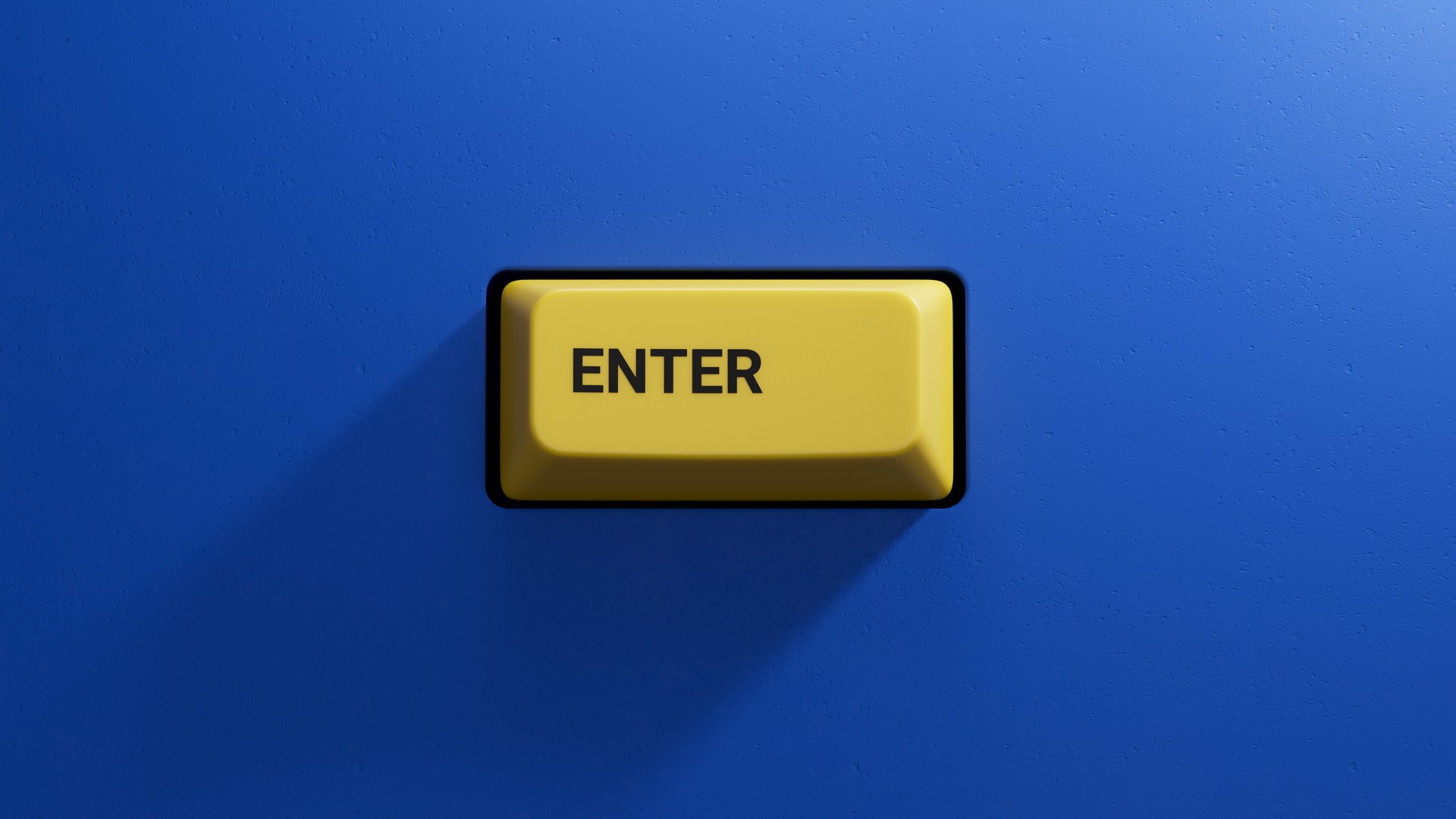 Enter.3D illustration of button of keyboard of a modern computer.Light yellow button.3D rendering on blue background.